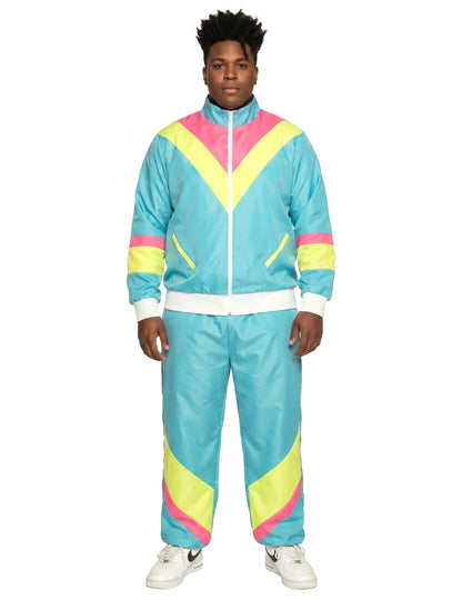 Disfarce de jogging retro azul néon para homem