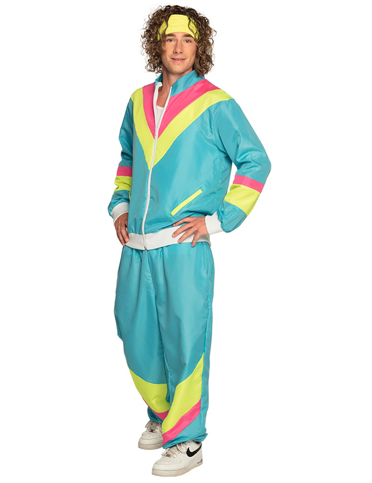 Disfarce de jogging retro azul néon para homem