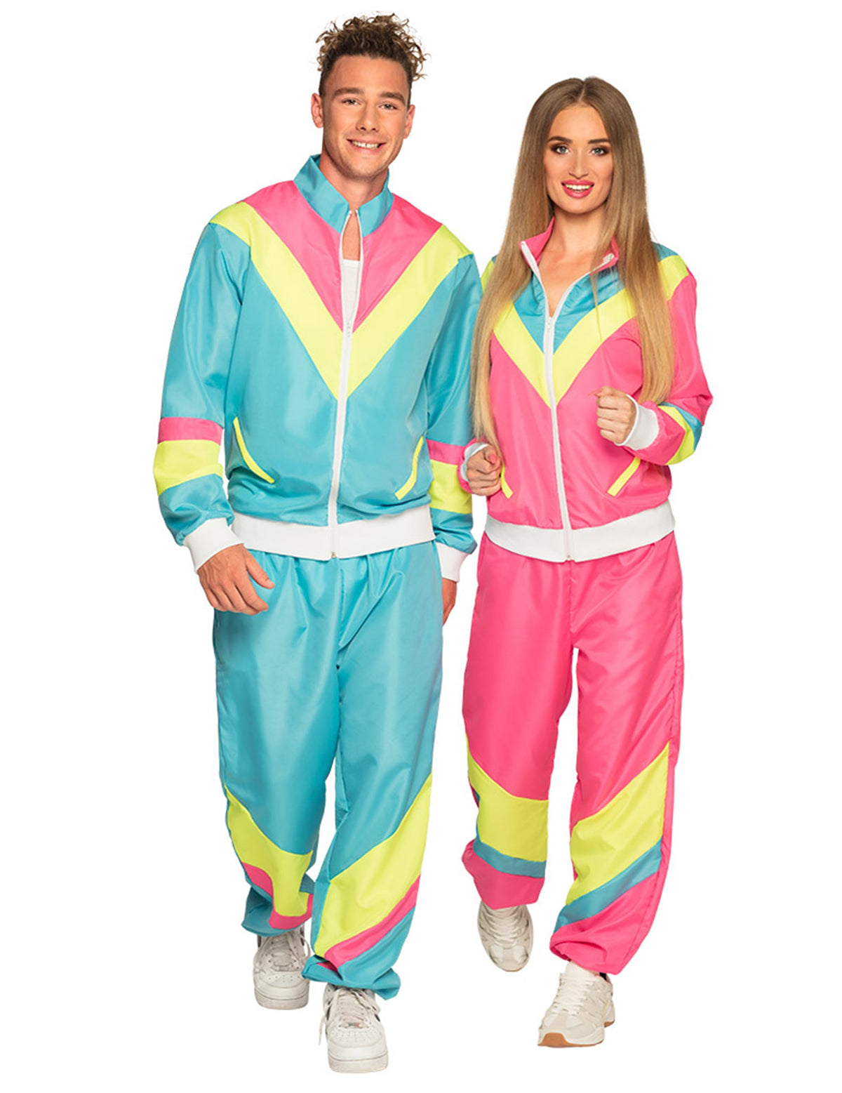 Disfarce de jogging retro azul néon para homem