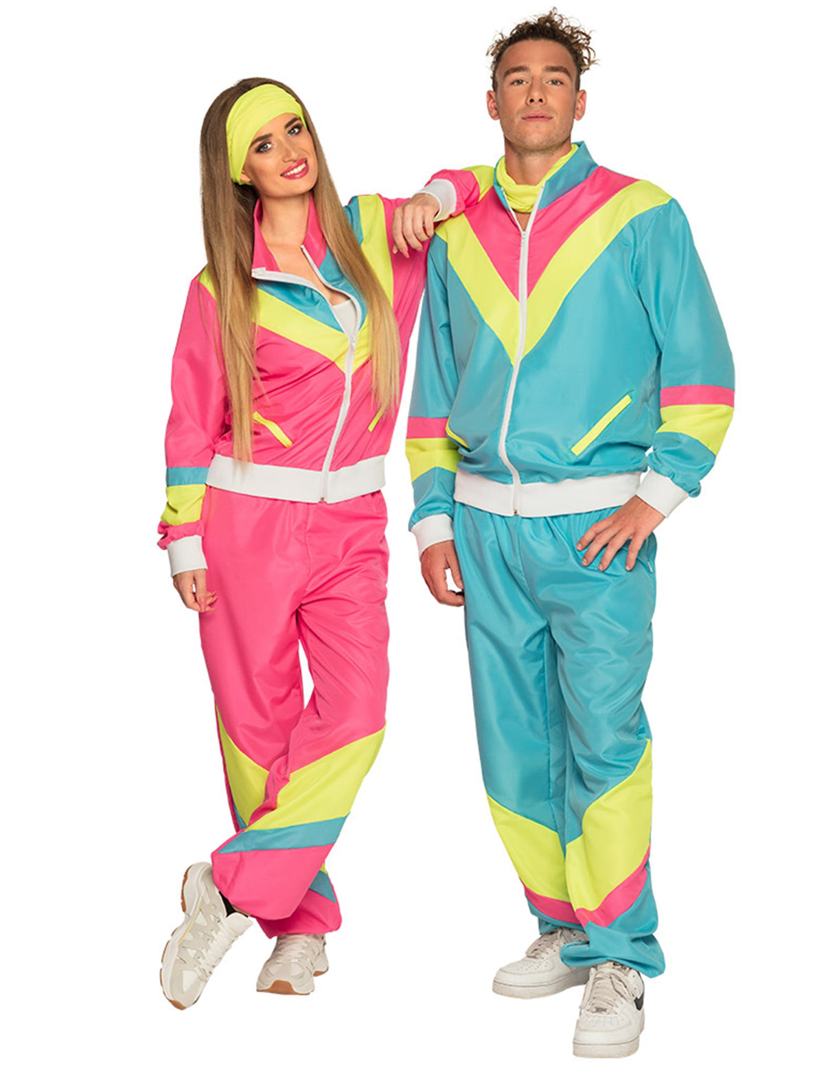 Disfarce de jogging retro azul néon para homem