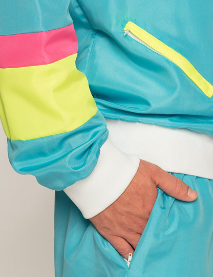 Disfarce de jogging retro azul néon para homem