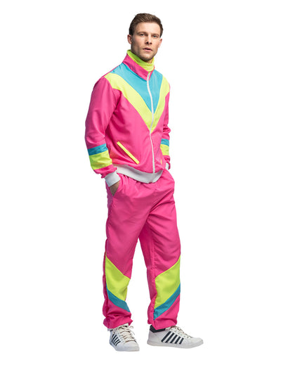 Fato de treino de corrida retro cor-de-rosa néon para homem