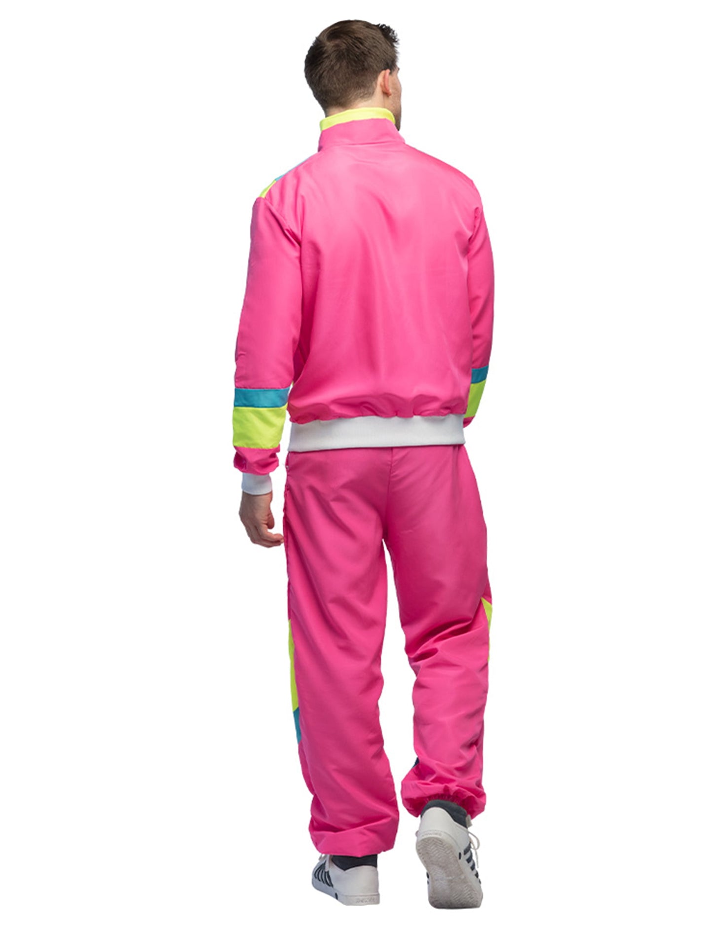 Fato de treino de corrida retro cor-de-rosa néon para homem