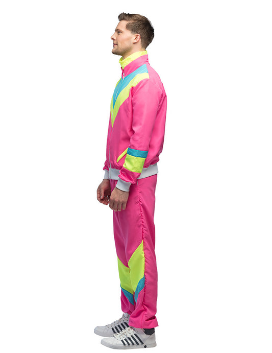 Fato de treino de corrida retro cor-de-rosa néon para homem