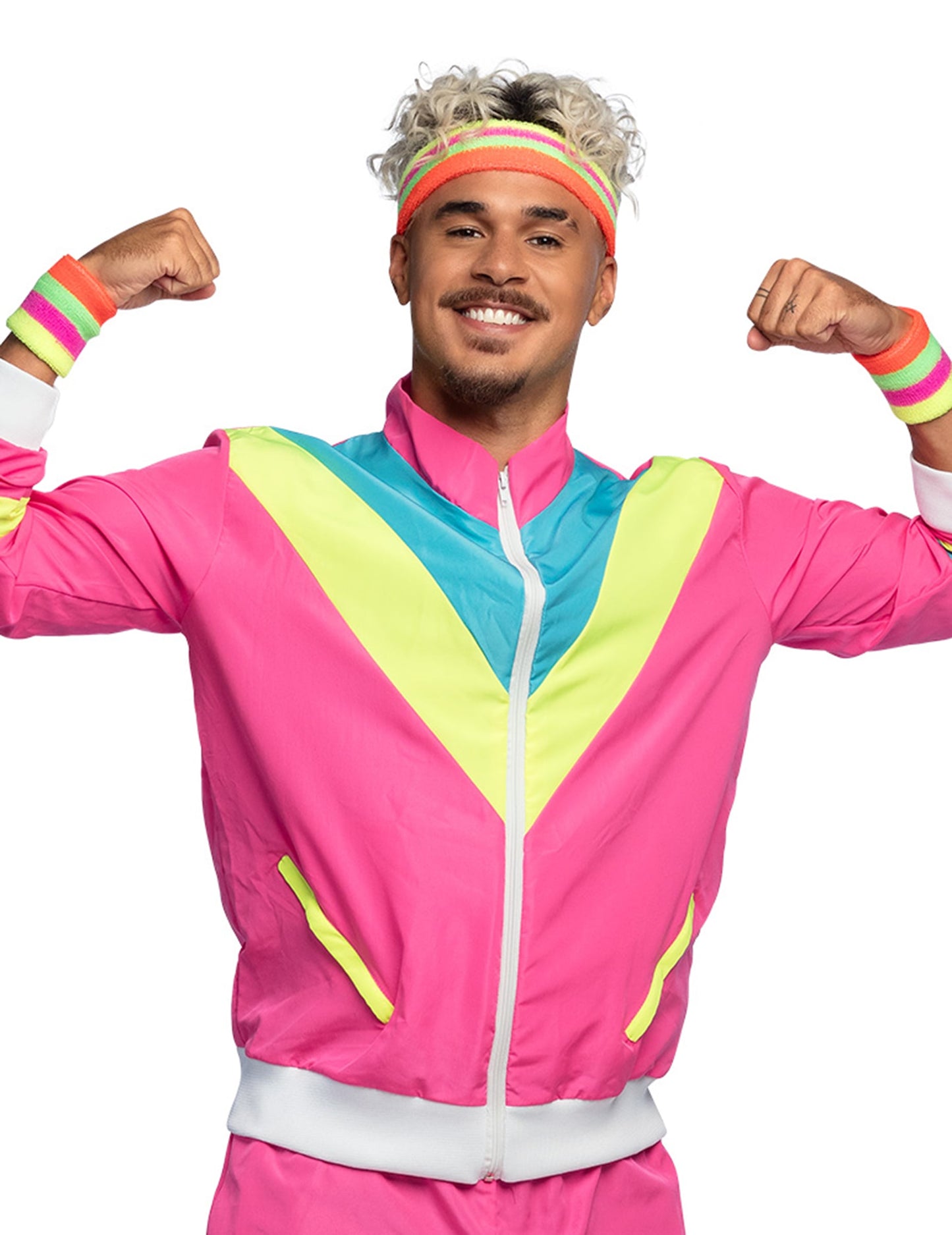 Fato de treino de corrida retro cor-de-rosa néon para homem