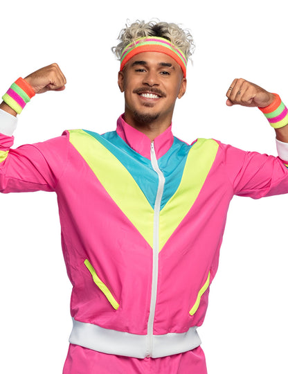 Fato de treino de corrida retro cor-de-rosa néon para homem