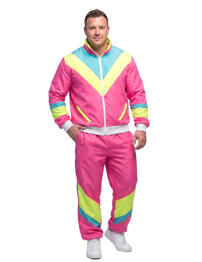 Fato de treino de corrida retro cor-de-rosa néon para homem