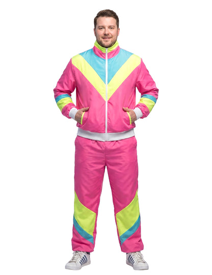 Fato de treino de corrida retro cor-de-rosa néon para homem