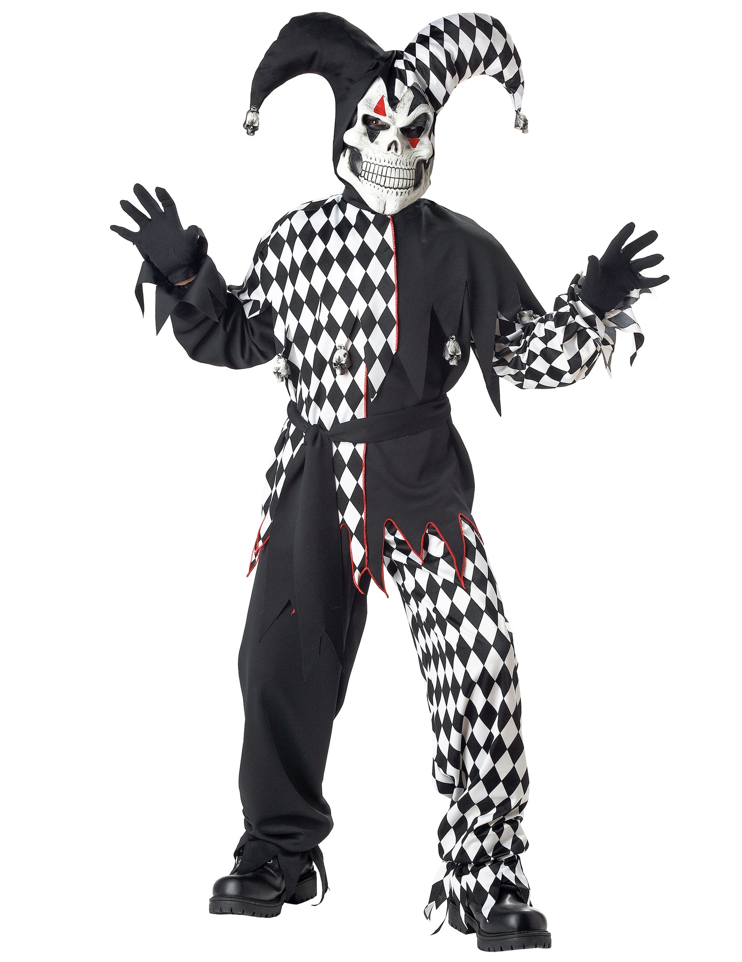 Déguisement joker diabolique pour enfant noir et blanc avec masque