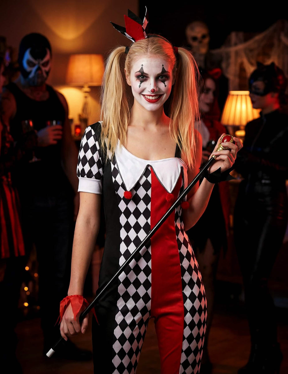 Encenação festiva do disfarce de joker para mulher