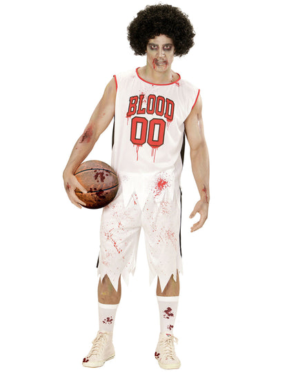 Déguisement joueur de basket zombie pour homme blanc et rouge ensanglanté