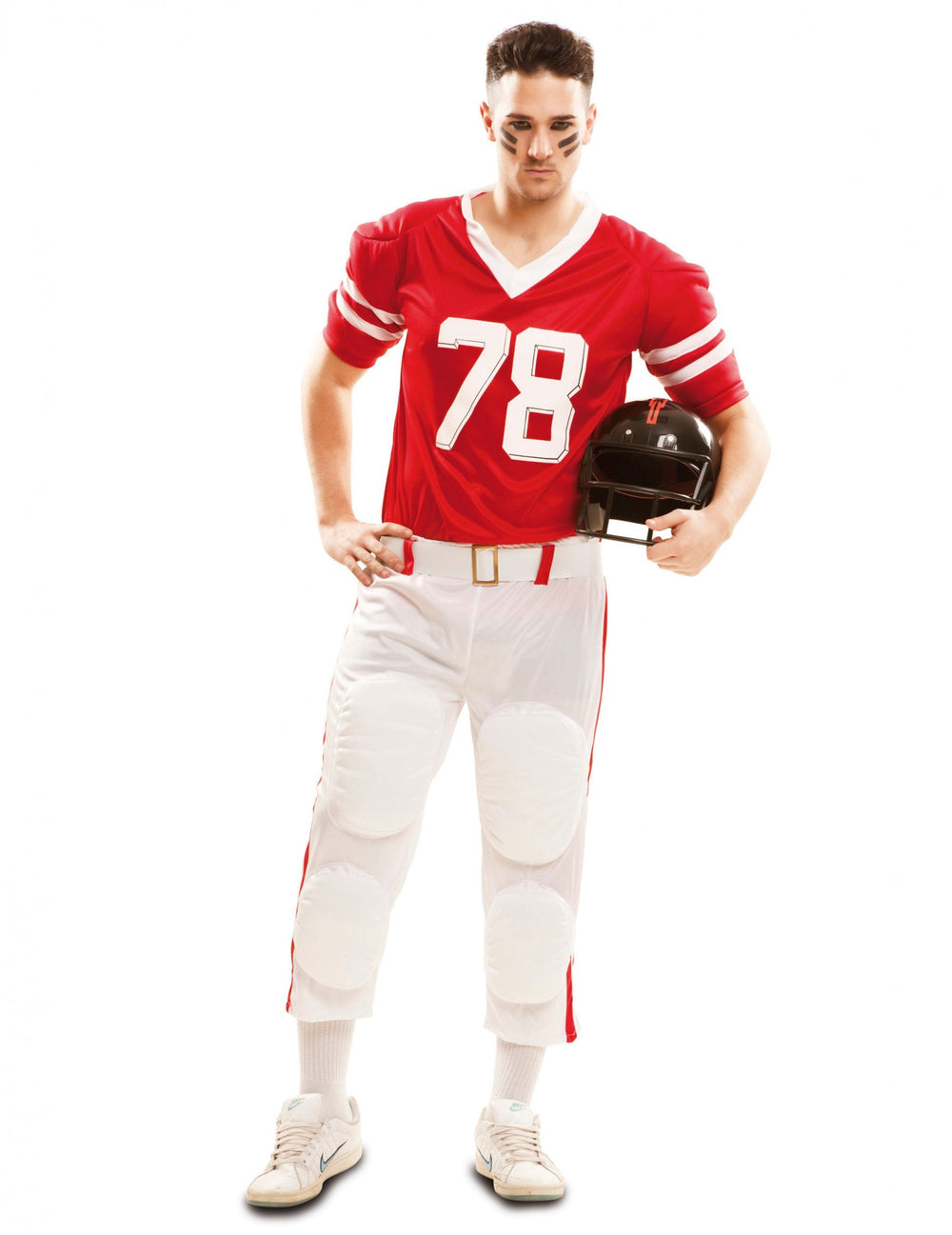 Déguisement joueur de football américain pour homme rouge et blanc avec casque