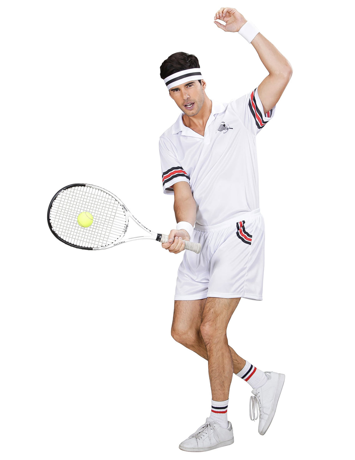 Vue de face en action du déguisement joueur de tennis