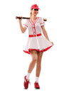 Déguisement joueuse de baseball pour femme blanc et rouge avec casquette