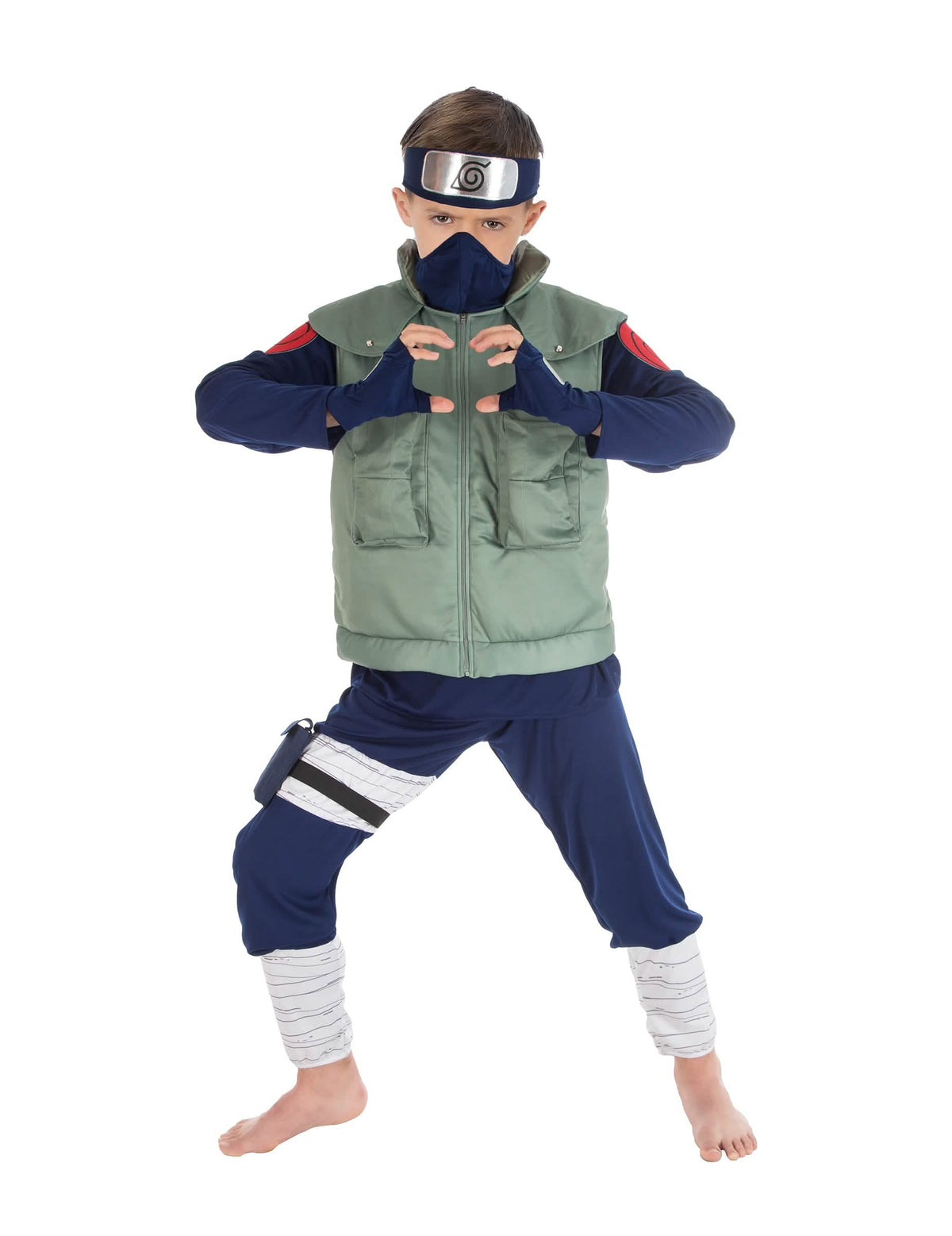 Déguisement de Kakashi Naruto™ pour enfant bleu et vert avec gilet et bandeau frontal