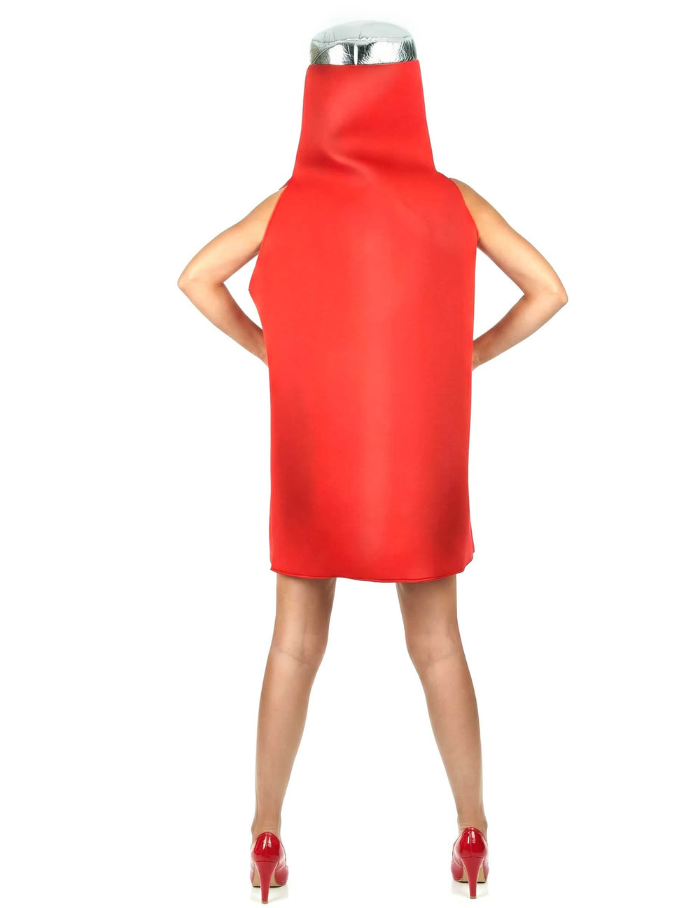 Vista de trás do disfarce de ketchup para adulto