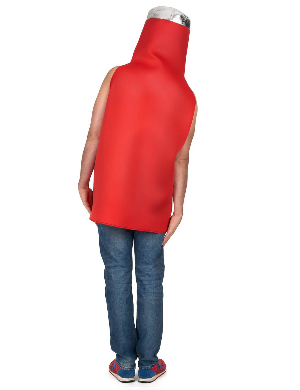 Vista de trás do disfarce de ketchup para adulto