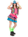 Fato de festa kitsch de pantera multicolorido para mulher