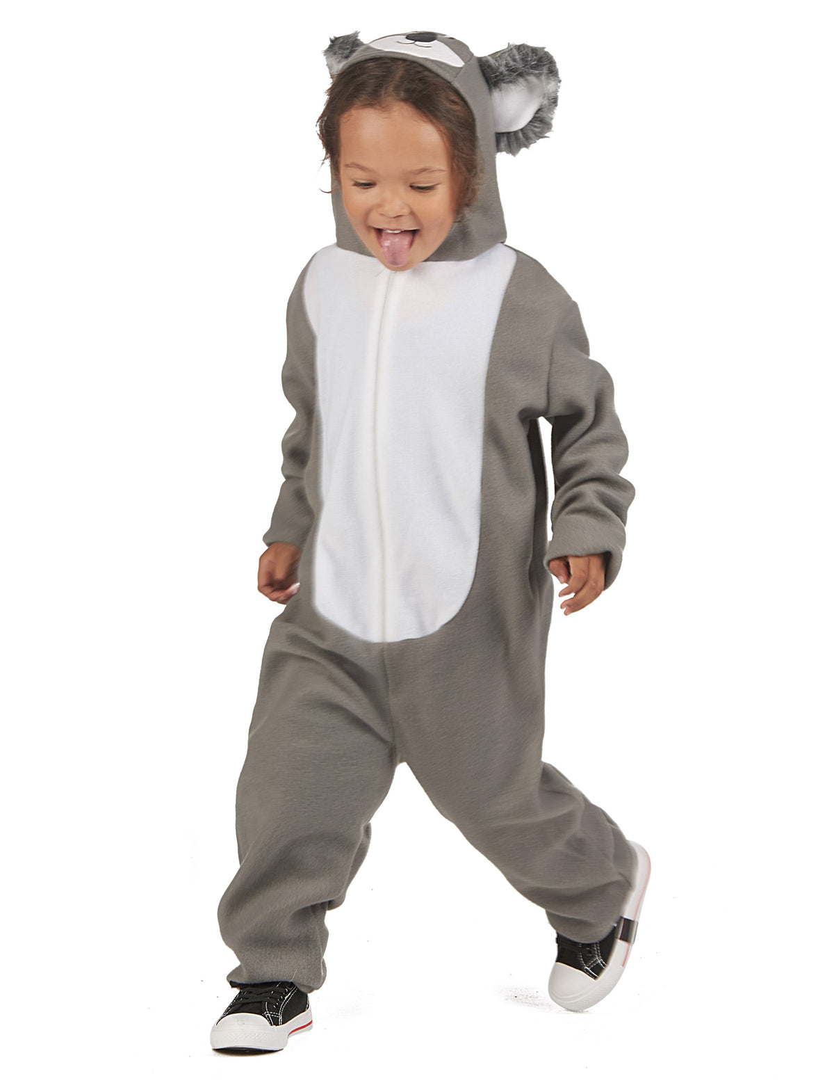 Déguisement koala pour enfant gris et blanc avec capuche à oreilles