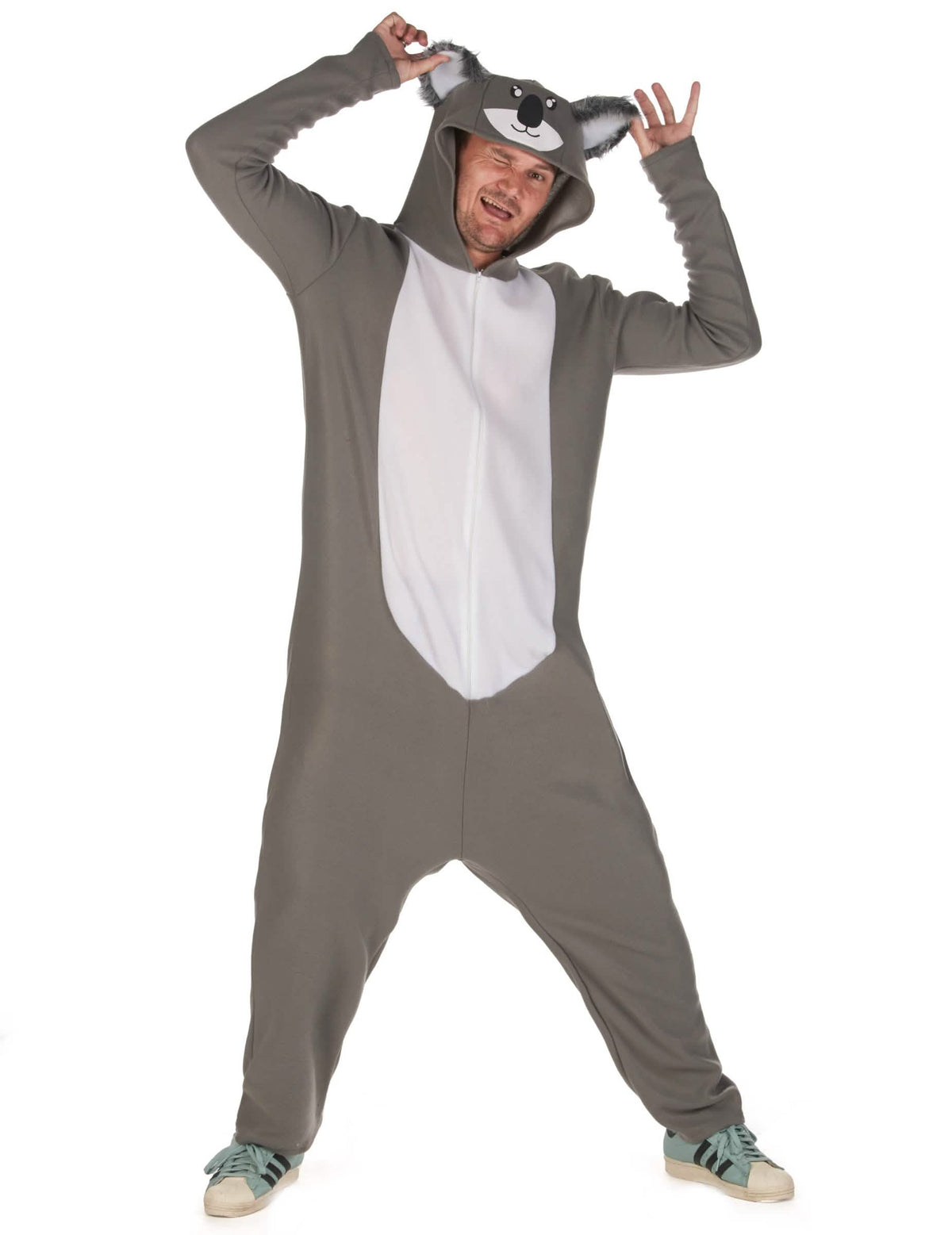 fato de coala para homem cinzento e branco com capuz
