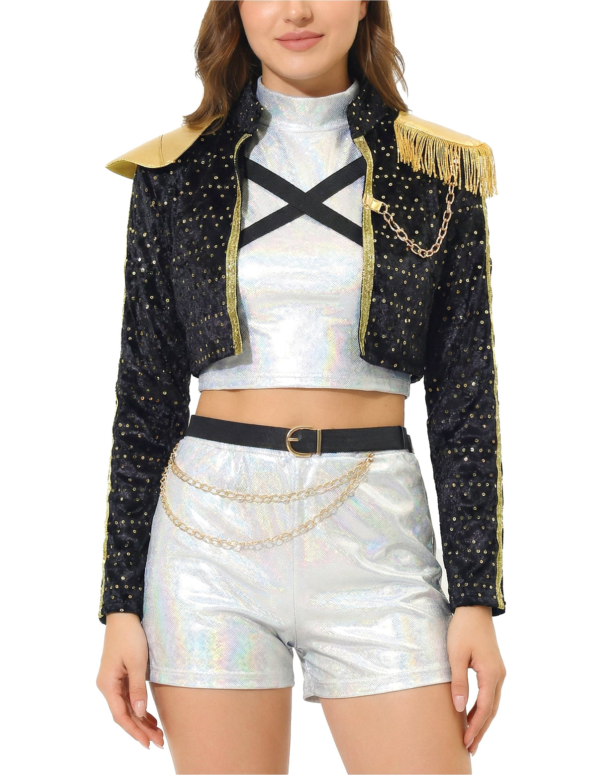 Plan rapproché de face du déguisement Kpop star iridescent