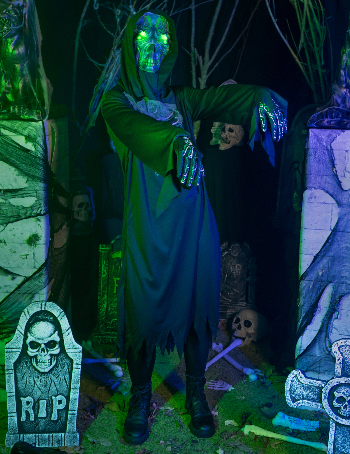 Disfarce senhor da morte preto e verde criança