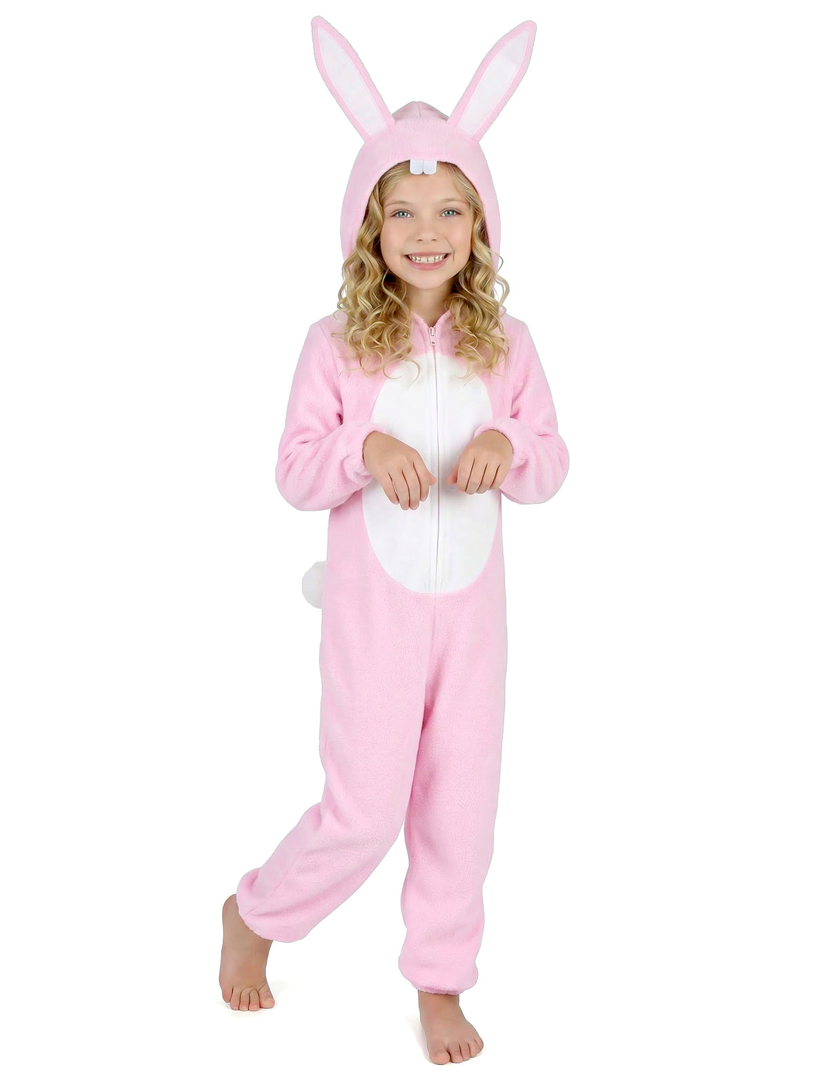 Déguisement de lapin pour enfant rose avec capuche à oreilles