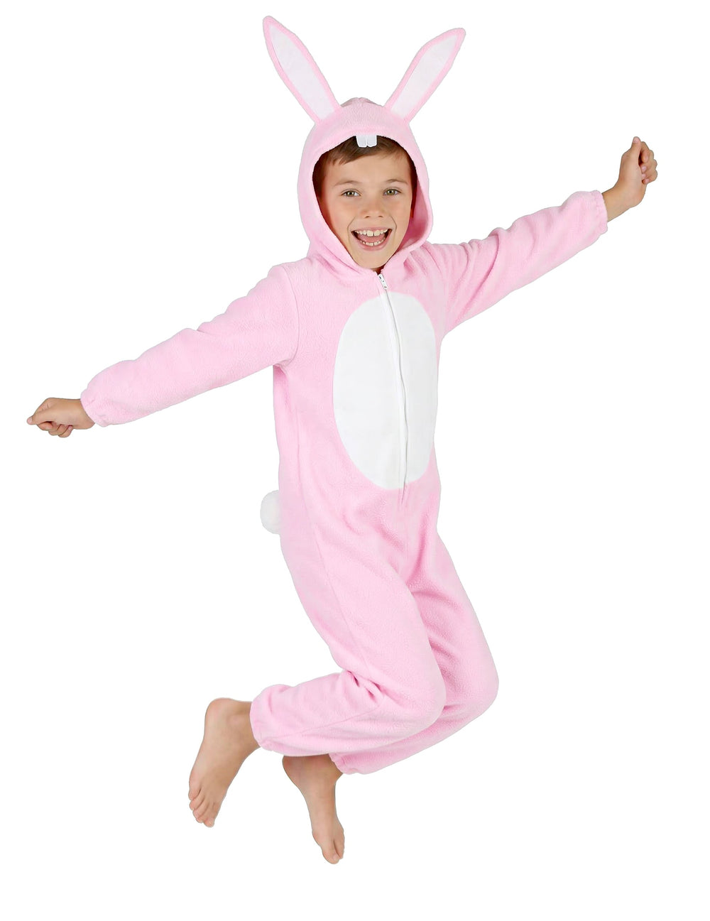 Vue en plein saut du déguisement de lapin pour enfant