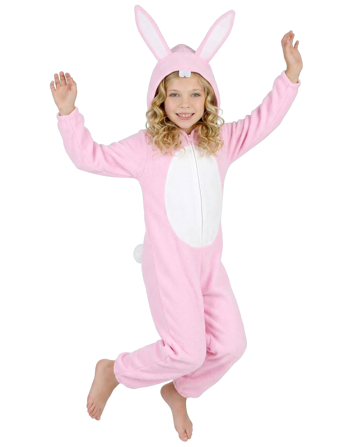 Vue de profil montrant la queue blanche du déguisement de lapin pour enfant