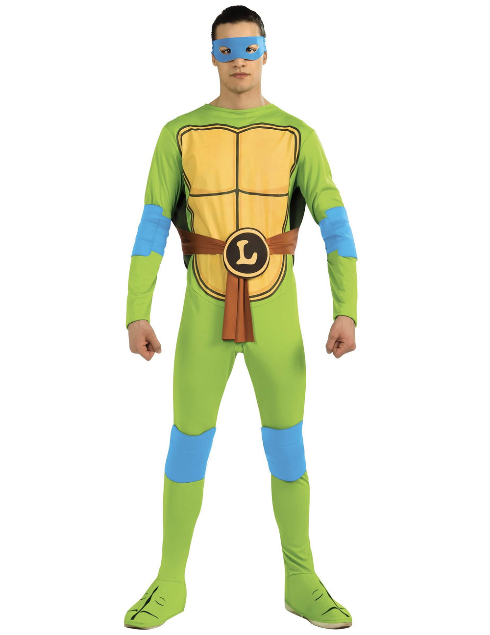 Fato de Leonardo Tarteruga Ninja clássico para adulto verde com máscara azul