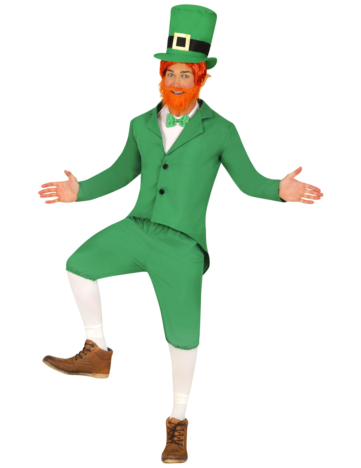 Déguisement leprechaun pour homme vert avec haut-de-forme et nœud papillon