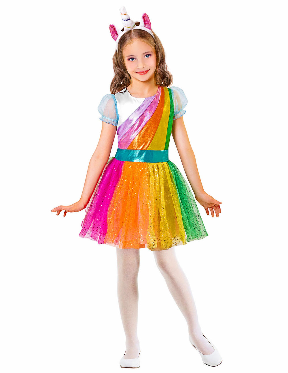 Déguisement licorne arc-en-ciel pour fille multicolore avec serre-tête