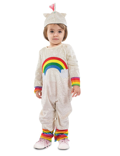 Déguisement combinaison licorne pour bébé blanc à motif arc-en-ciel