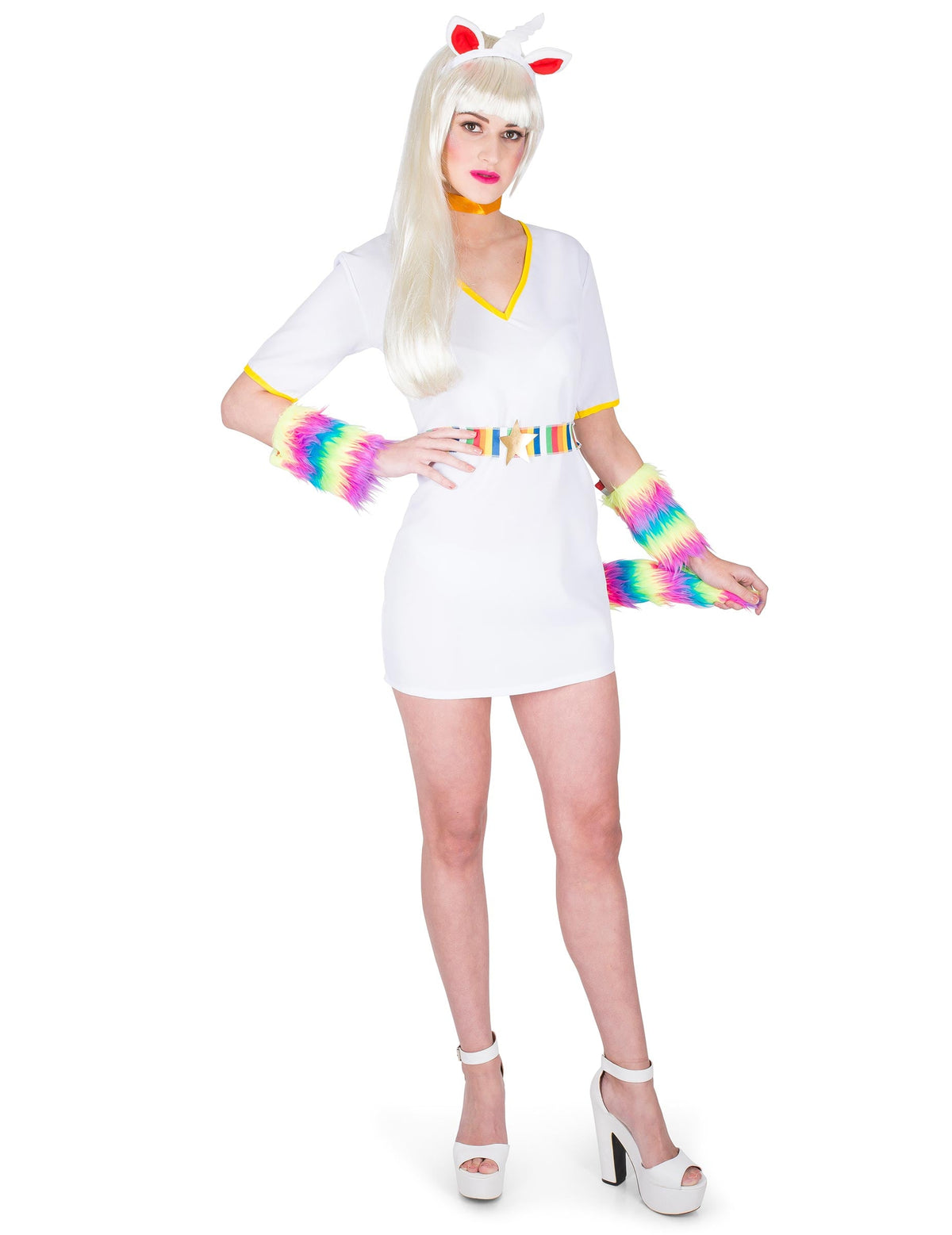 Déguisement Licorne mythique pour femme blanc et arc-en-ciel