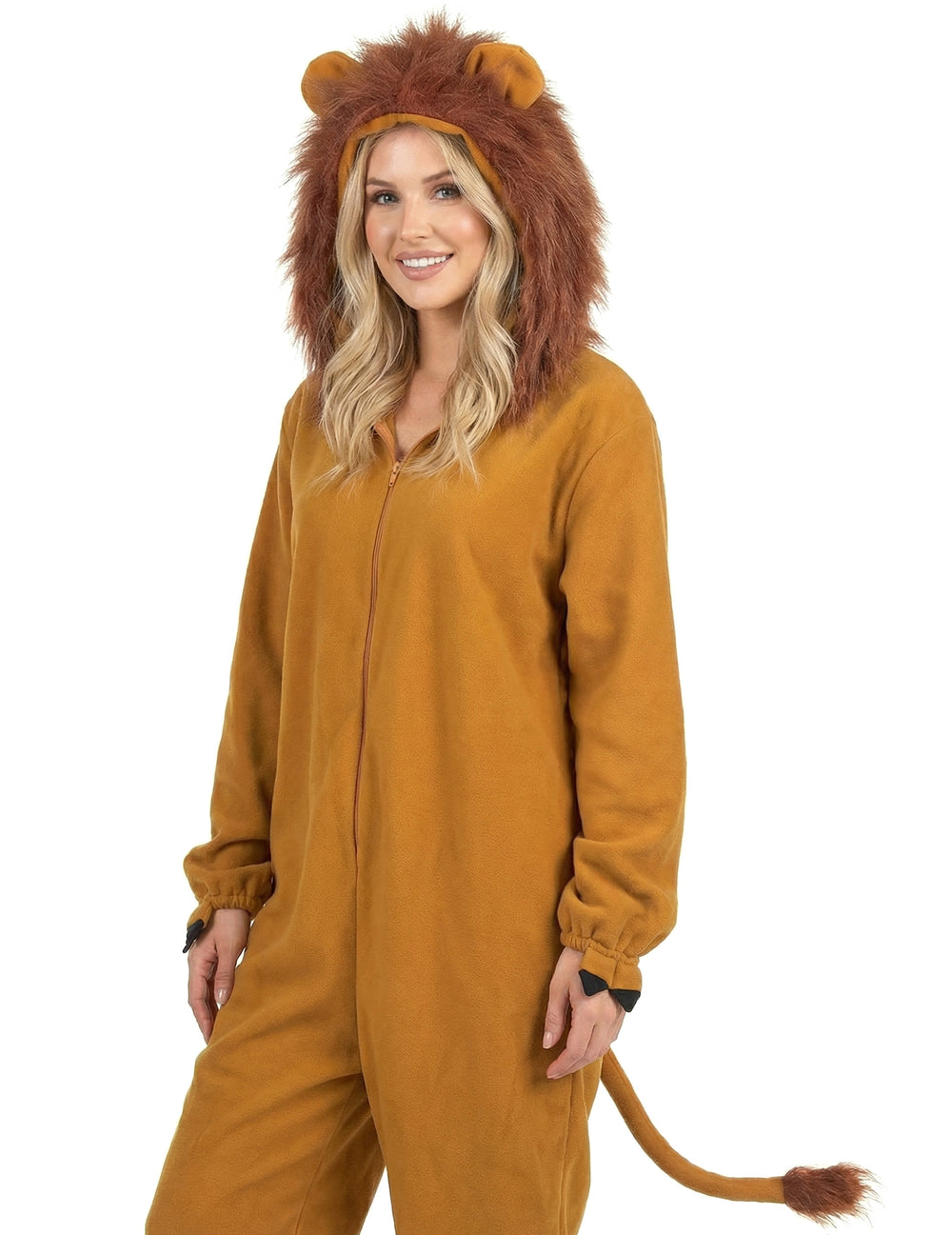 Vue de face du déguisement lion fauve pour femme