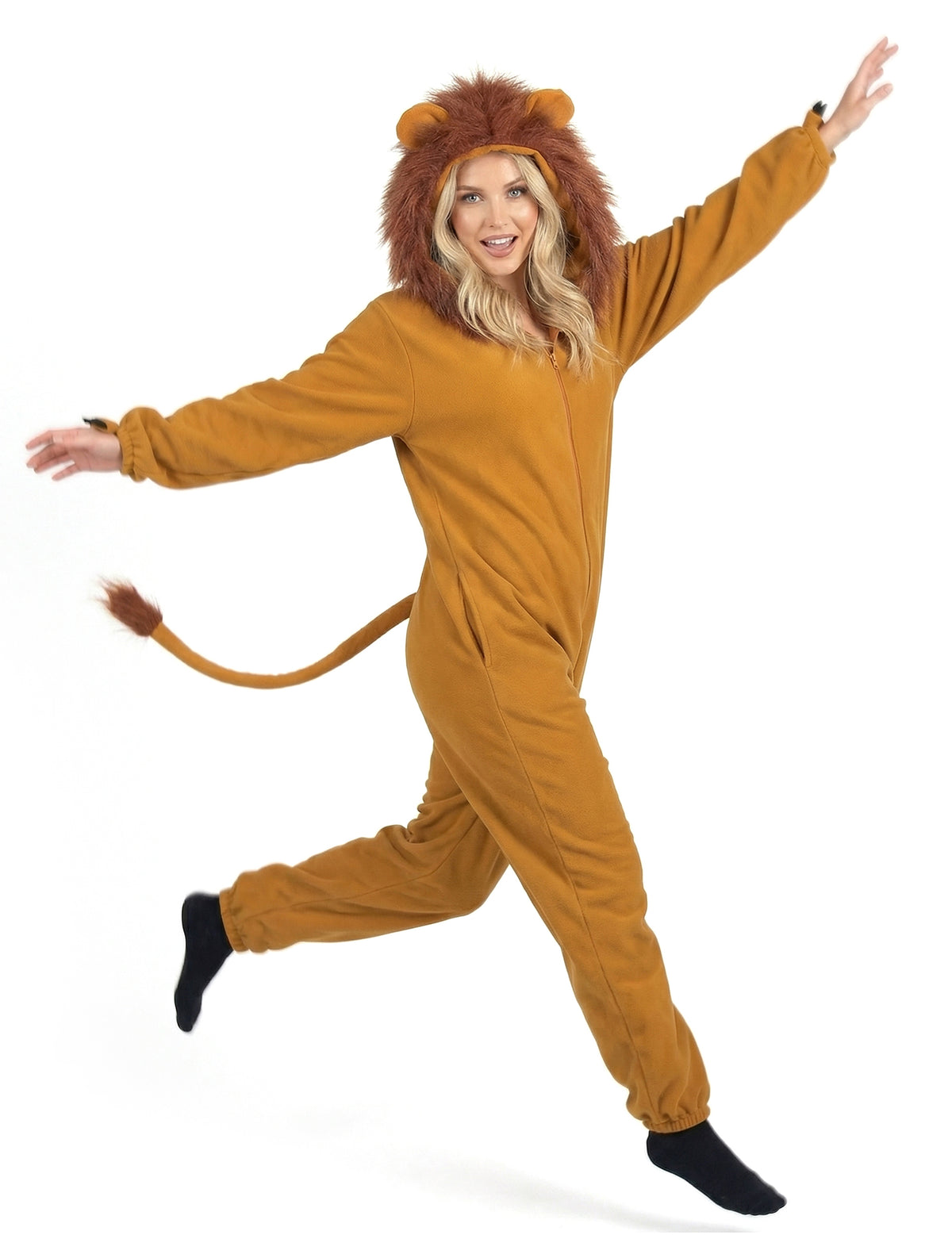 Vue de profil du déguisement lion fauve pour femme
