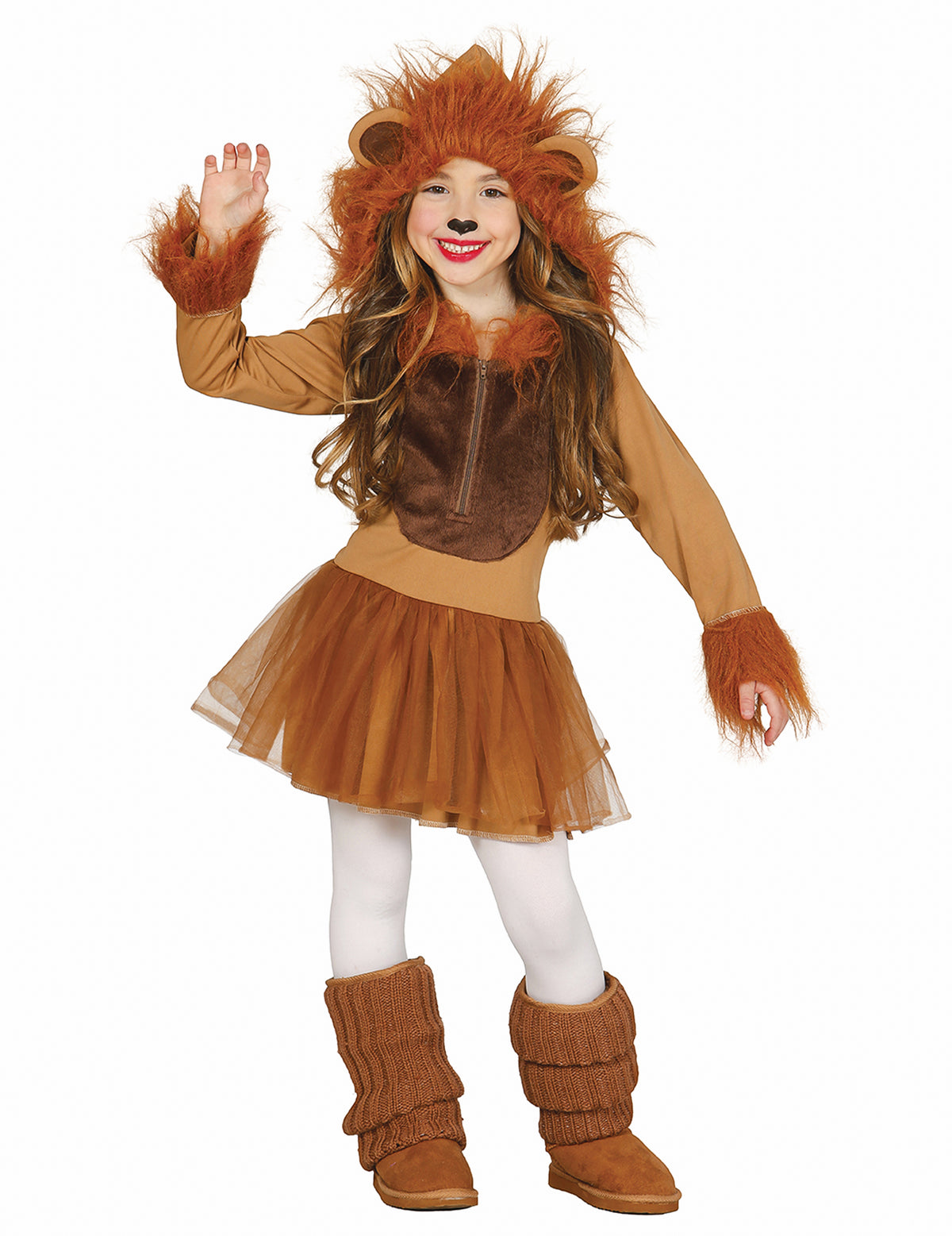Déguisement lion tutu pour fille marron avec capuche crinière