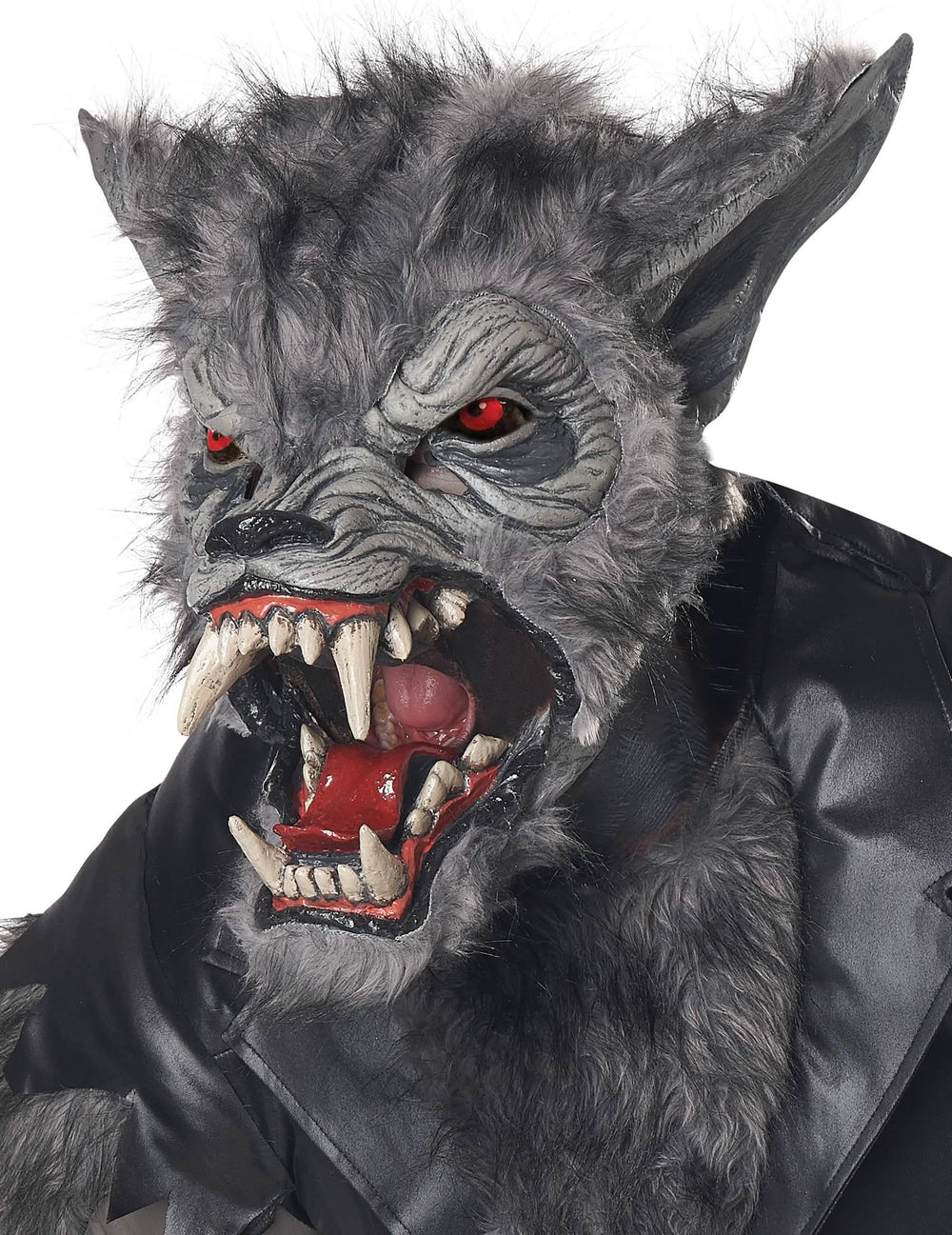 Grande aproximação ao rosto do disfarce de lobo-garou em perfeito luxo