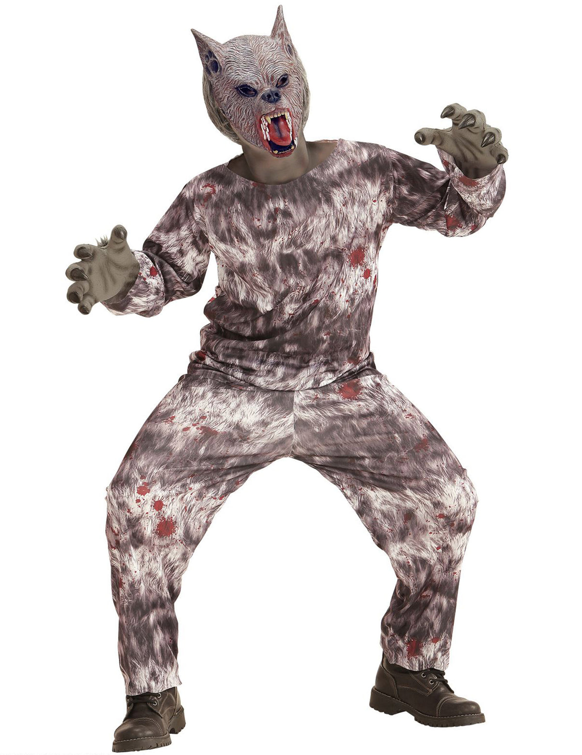 Déguisement de loup-garou pour enfant gris et ensanglanté avec masque