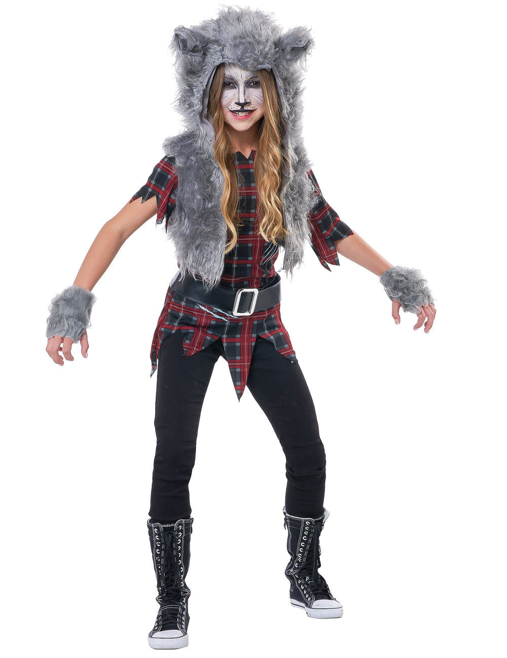 Vue de face du déguisement de loup garou luxe pour fille