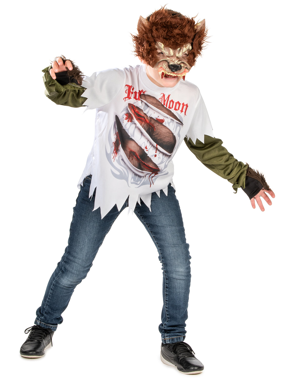 Déguisement Loup-Garou pour enfant blanc et marron avec masque en fourrure
