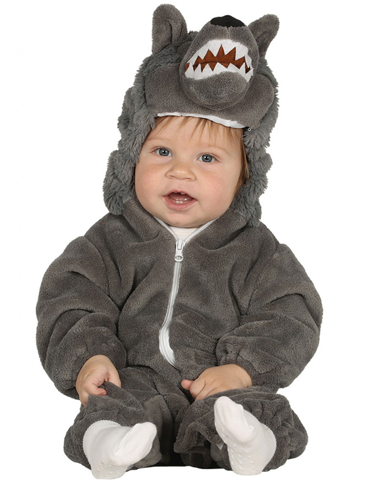 Déguisement de loup pour bébé gris en peluche avec capuche