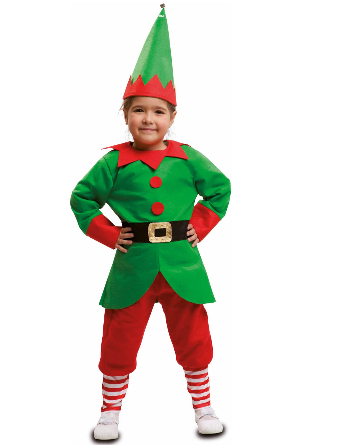 Déguisement de lutin de Noël pour enfant vert et rouge avec bonnet et ceinture