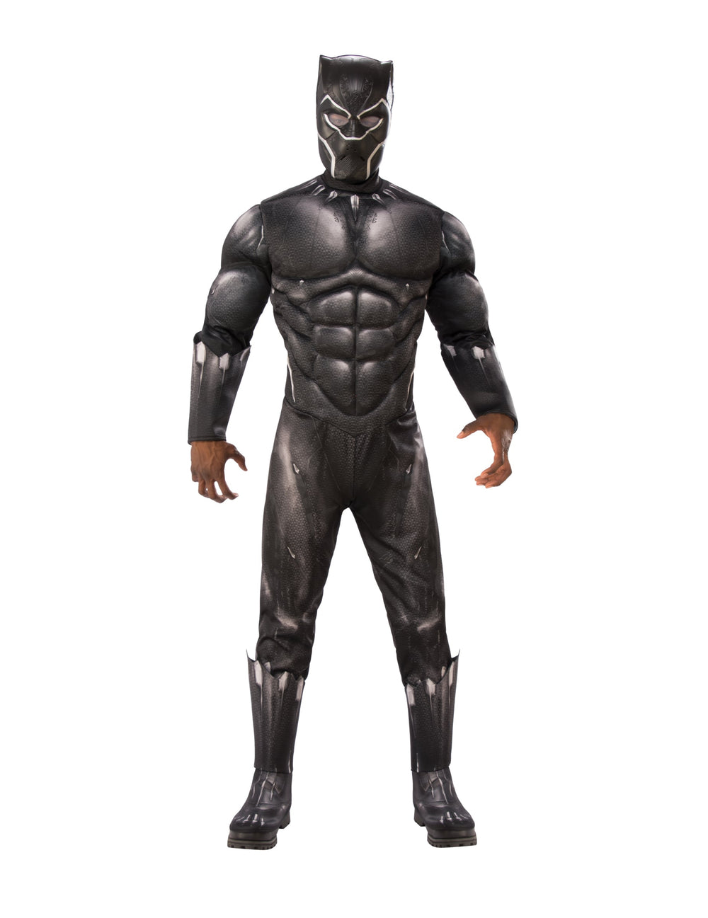Déguisement luxe Black Panther Avengers pour adulte noir avec torse musclé et masque