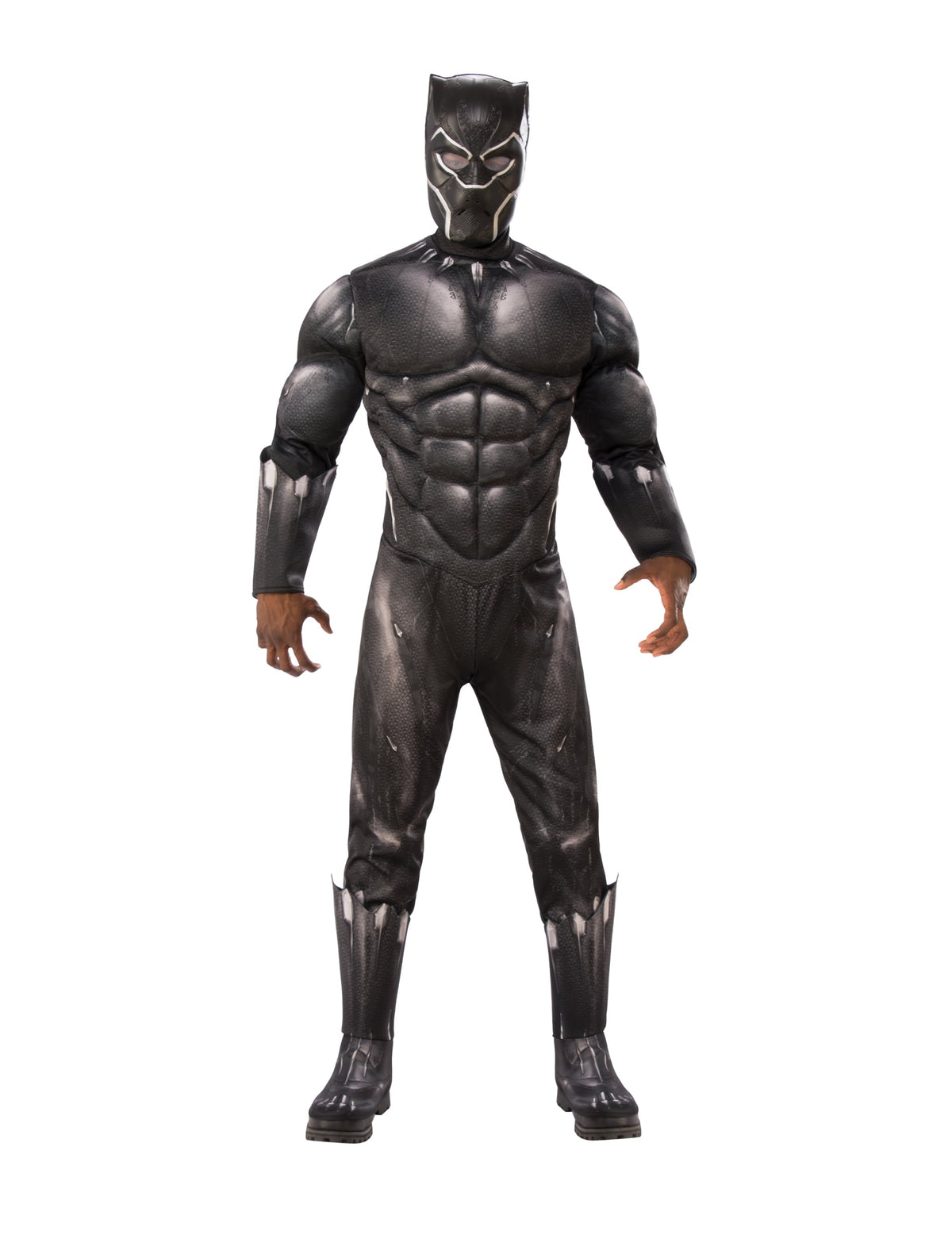 Déguisement luxe Black Panther Avengers pour adulte noir avec torse musclé et masque