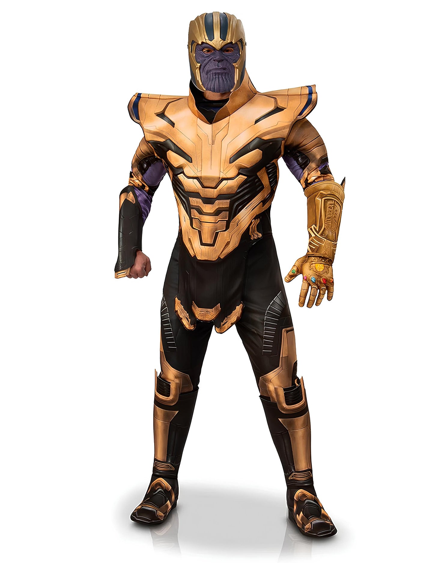 Déguisement luxe Thanos Endgame pour adulte doré et noir avec gant de l'infini