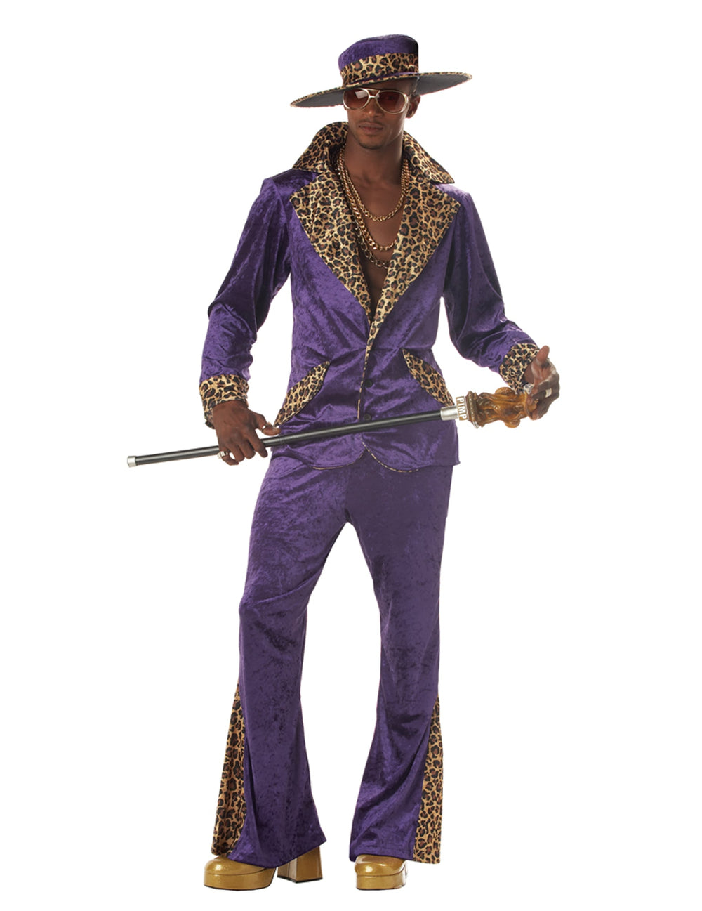 Déguisement mac 70's pour homme violet et imprimé léopard