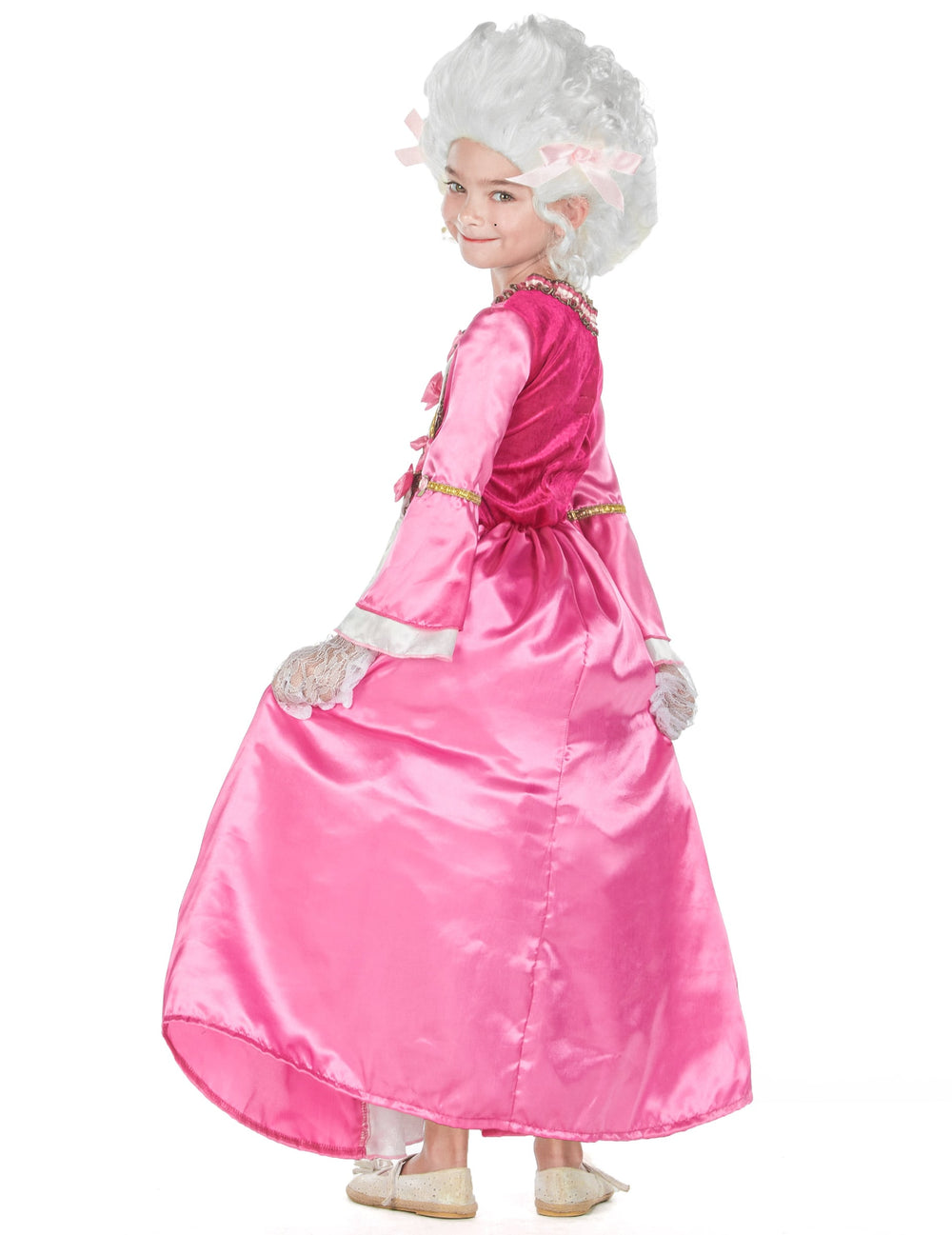 Vue de dos de la robe rose du déguisement de Marie-Antoinette pour enfant