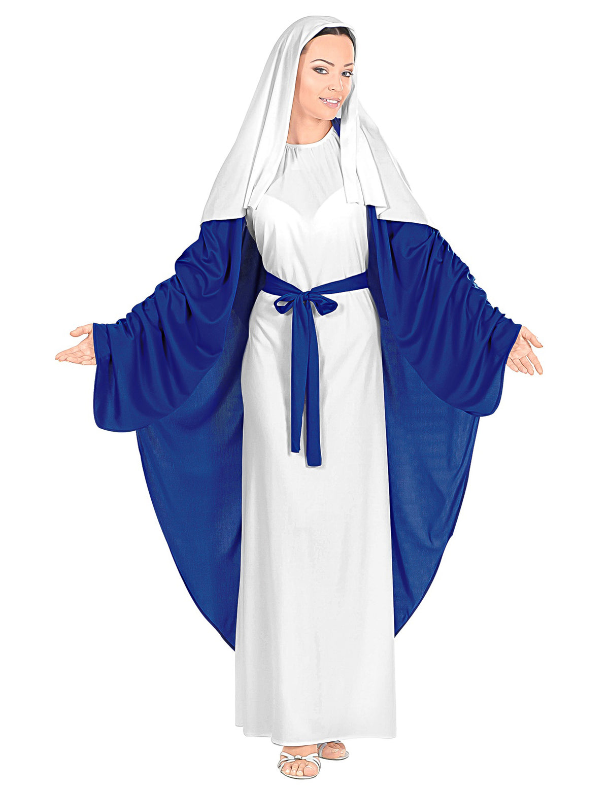 Déguisement de Marie pour femme bleu et blanc avec voile