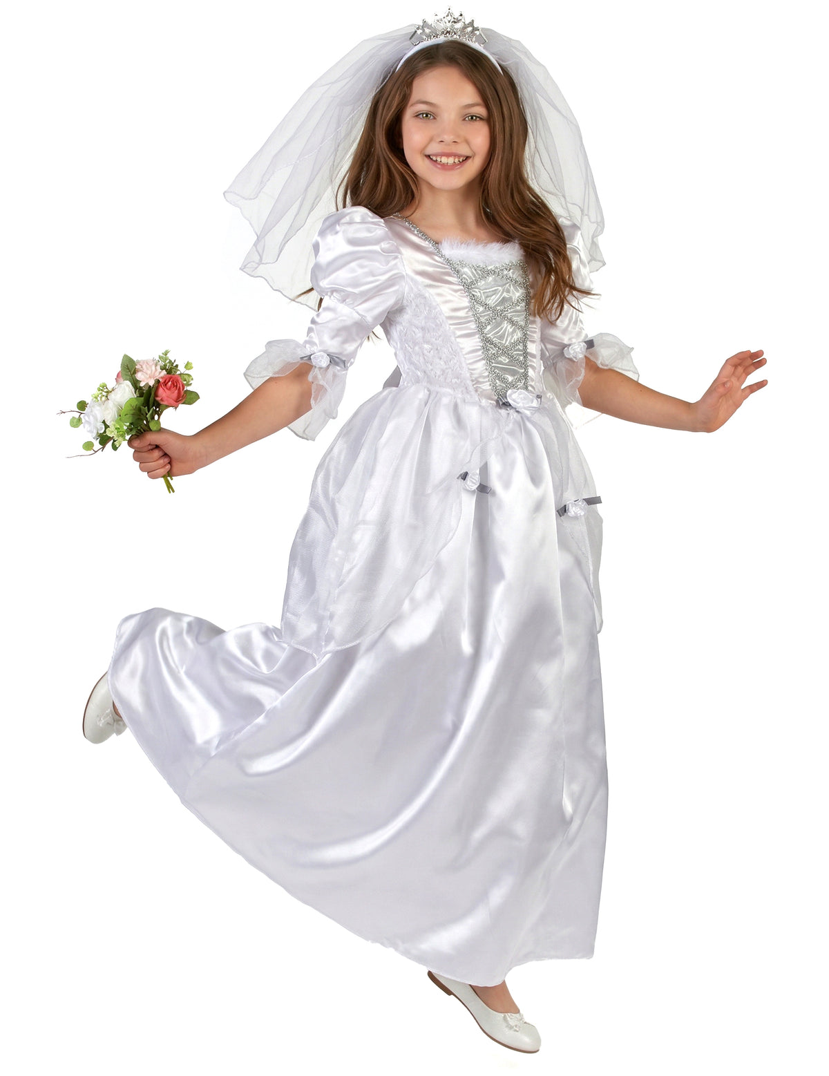 Vue de trois-quarts du déguisement de mariée pour fille